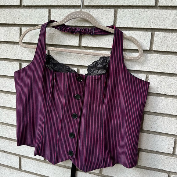 Current Mood x Dolls Kill Pinstripe Bustier Corset Top 2X Lace Trim Lace-Up Back - Picture 2 of 8